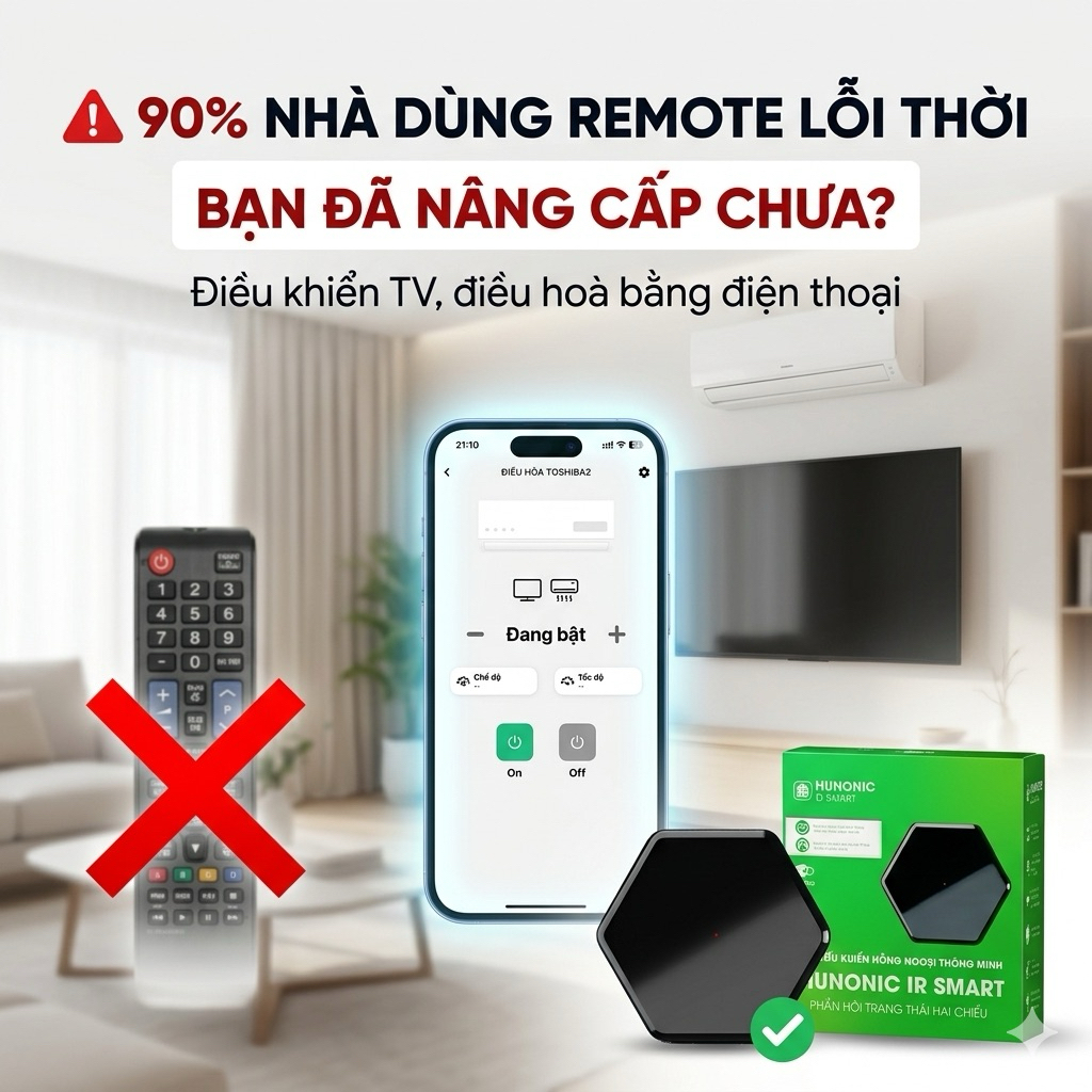 Điều khiển điều hòa, TV bằng điện thoại – Tắt từ xa, hẹn giờ, không cần remote Hunonic IR Smart Pro