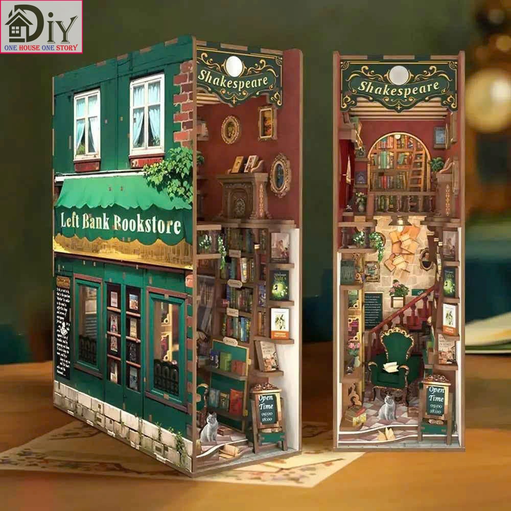 Mô hình Book Nook 3D DIY Tonecheer bằng gỗ tự lắp ghép | LEFT BANK BOOKSTORE Quà tặng trang trí sáng