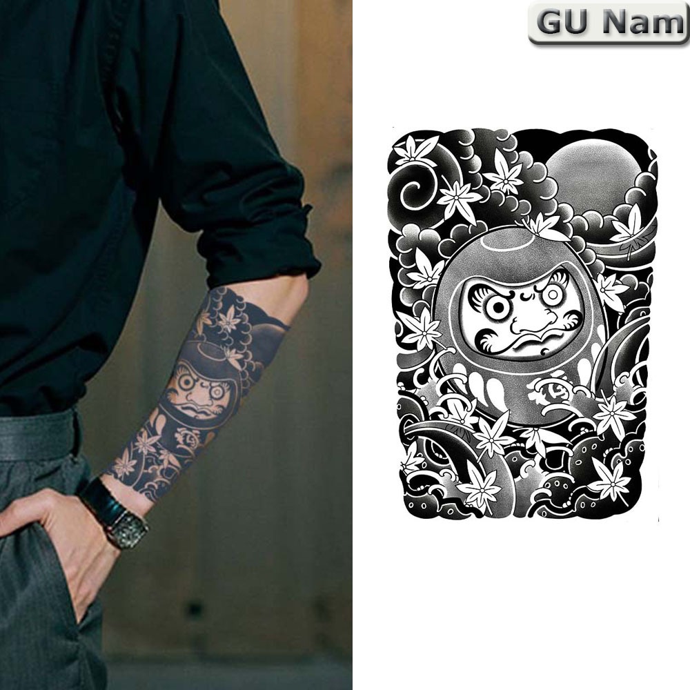 Hình xăm tay Daruma HY-010, miếng dán hình xăm tạm thời nhật cổ 15 ngày chống nước bền đẹp