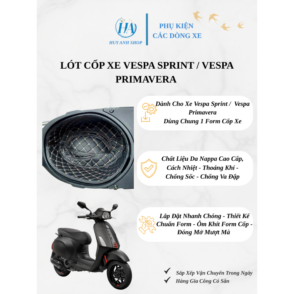 Lót Cốp Xe Vespa Sprint; LX 2013-2026 chất liệu da Nappa, cách nhiệt, chống nước, chống sốc, để đồ s
