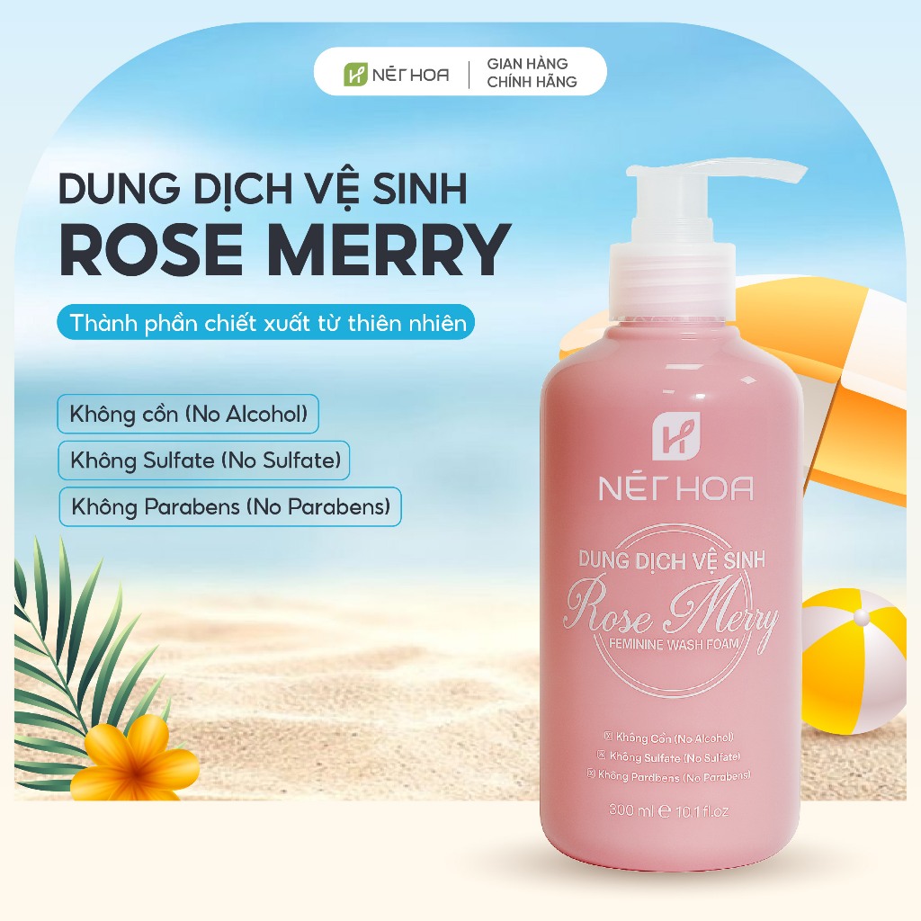 Dung Dịch Vệ Sinh Phụ Nữ Rose Merry Giúp Cân Bằng Độ PH Tự Nhiên, Se Khít, Dưỡng Ẩm Sâu 300ml