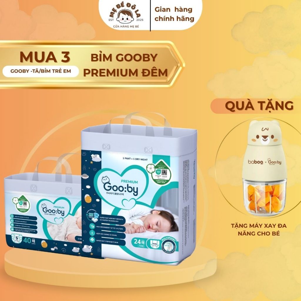 3 Bịch Bỉm Gooby Đêm - [ Tặng Máy Xay Đa Năng Cho Bé ] Tã Bỉm Gooby Premiu Full Size NB-XXXL
