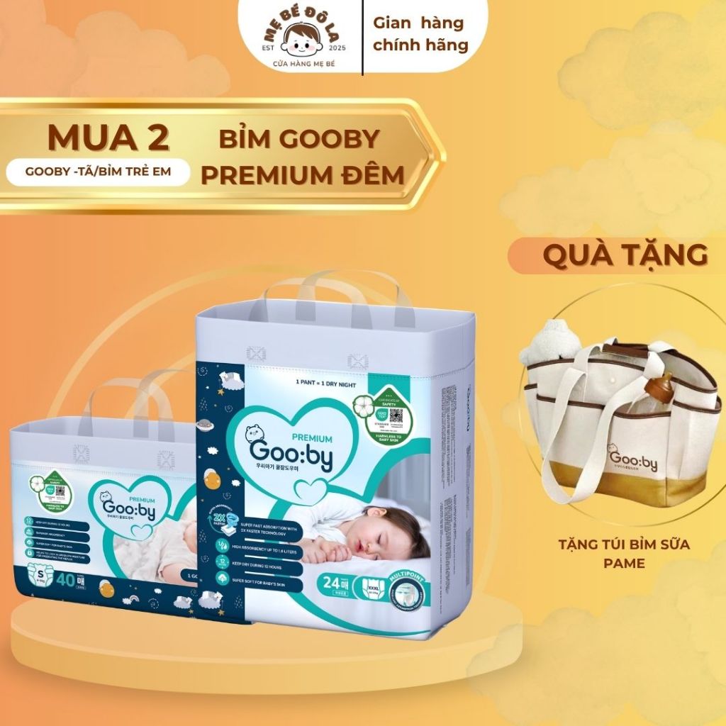 2 Bịch Bỉm Gooby Đêm - Tặng Túi Bỉm Sữa Pame . Tã Bỉm Dán Quần Gooby Premium Full Size NB-XXXL