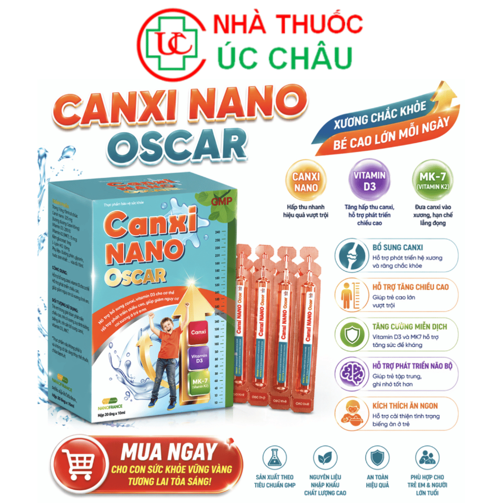 Canxi Nano Oscar Cho Bé – Bổ Sung Canxi D3 MK7, Tăng Chiều Cao, Chống Còi Xương, Xương Chắc Khỏe