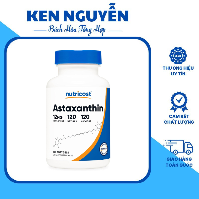 Nutricost Astaxanthin 12mg - Viên uống giúp bảo vệ tim mạch, chống oxy hóa, giảm lão hóa