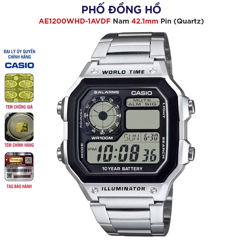 Đồng hồ nam Dây kim loại Casio Anh Khuê AE1200WHD-1AVDF Chính hãng