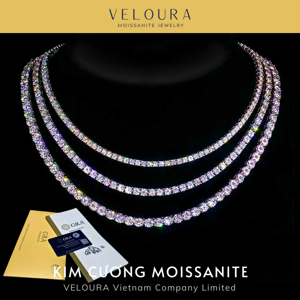 Dây Chuyền Tennis Moissanite Full Kim Cương 2mm 3mm 4mm - Lấp Lánh Cao Cấp VELOURA | GRA VJDC032