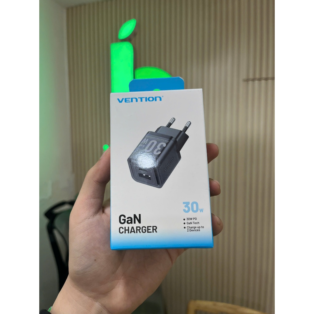 [HỎA TỐC HCM] CỦ SẠC NHANH 2-PORT USB (C+A) GAN CHARGER VENTION 30W