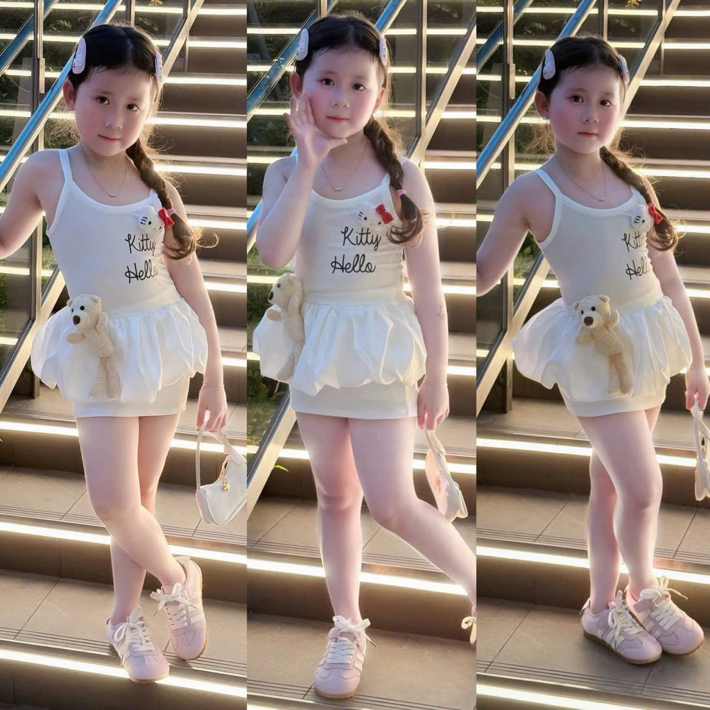 Bộ đồ bé gái Kitty Hello áo 2 dây + chân váy siêu dễ thương hàng hot hè 2026
