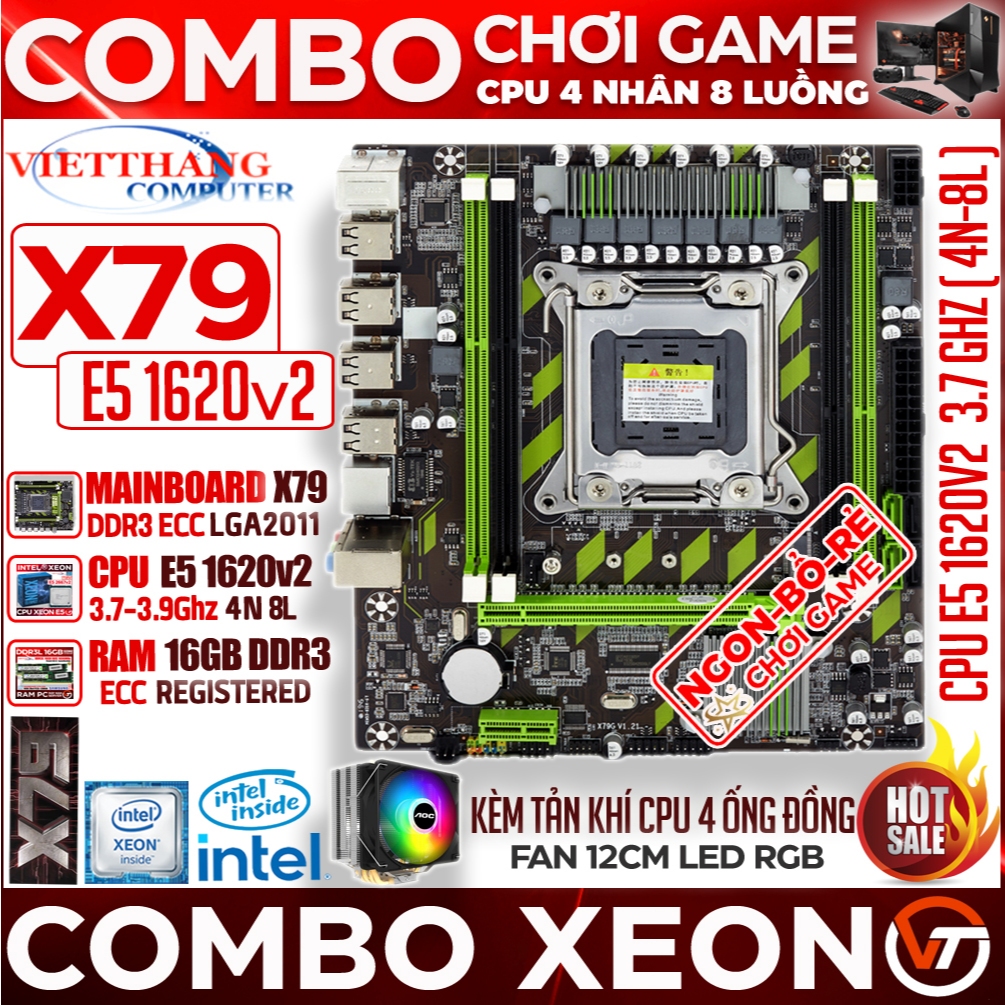 Combo Mainboard X79 + CPU E5 1620v2 Tốc độ cao 3.7G hz - 3.9 Ghz Chơi Game Giá rẻ ( Main New 100% )