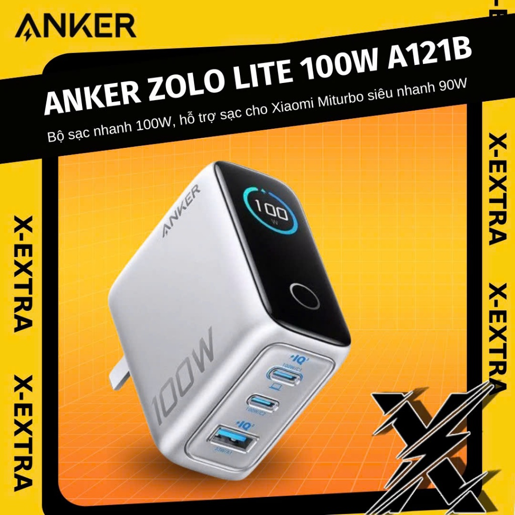 Bộ Sạc Nhanh Anker Zolo Lite 100W A121B, Hỗ trợ sạc cho Xiaomi Miturbo siêu nhanh 90W, nhỏ gọn, màn 