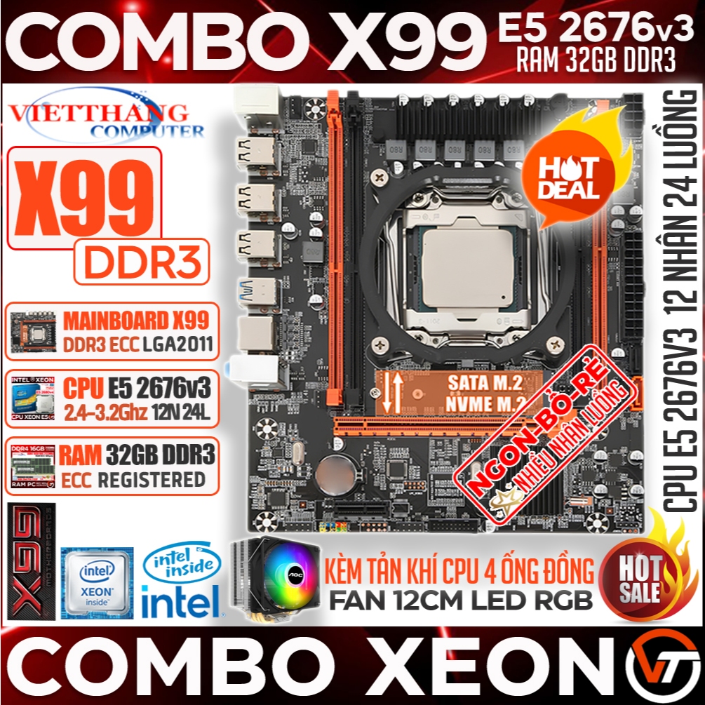 Combo Chạy Giả Lập X99 DDR3 OEM + CPU Xeon E5 2676v3  ( 12 Nhân - 24 Luồng ) Chạy Giả lập