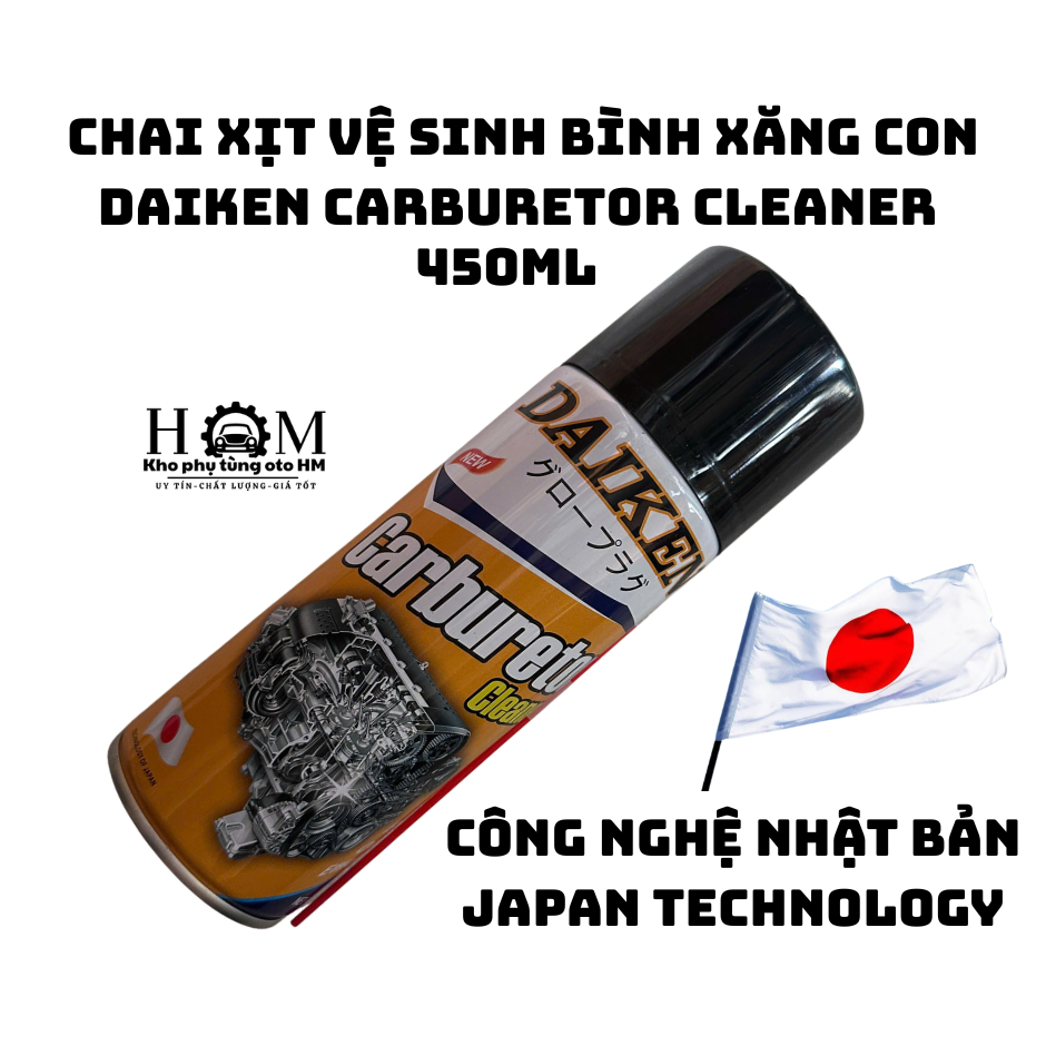 Dung dịch vệ sinh bình xăng con DAIKEN 450ml Carburetor Cleaner làm sạch muội than họng ga kim phun