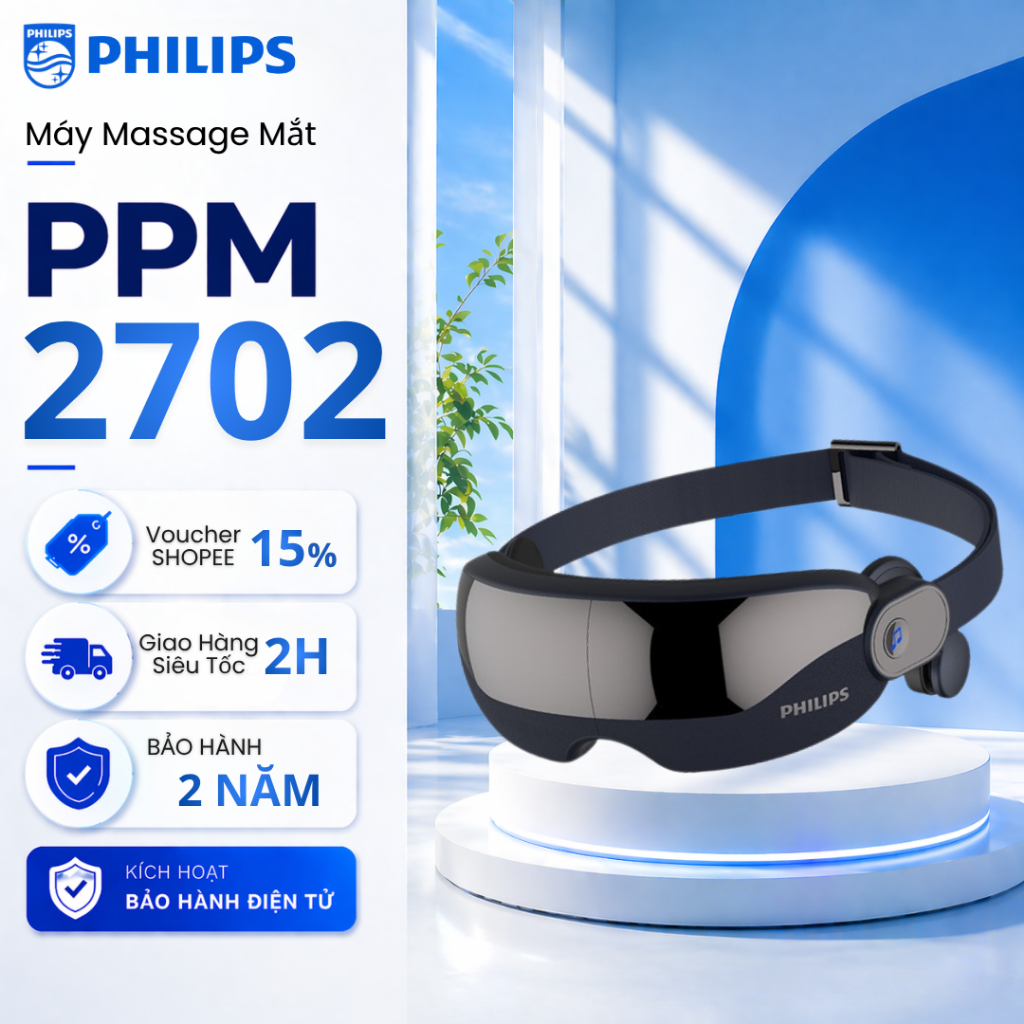 Máy Massage Mắt PHILIPS 2702 - Massage Túi Khí Thư Giãn - Kết Nối Bluetooth Nghe Nhạc