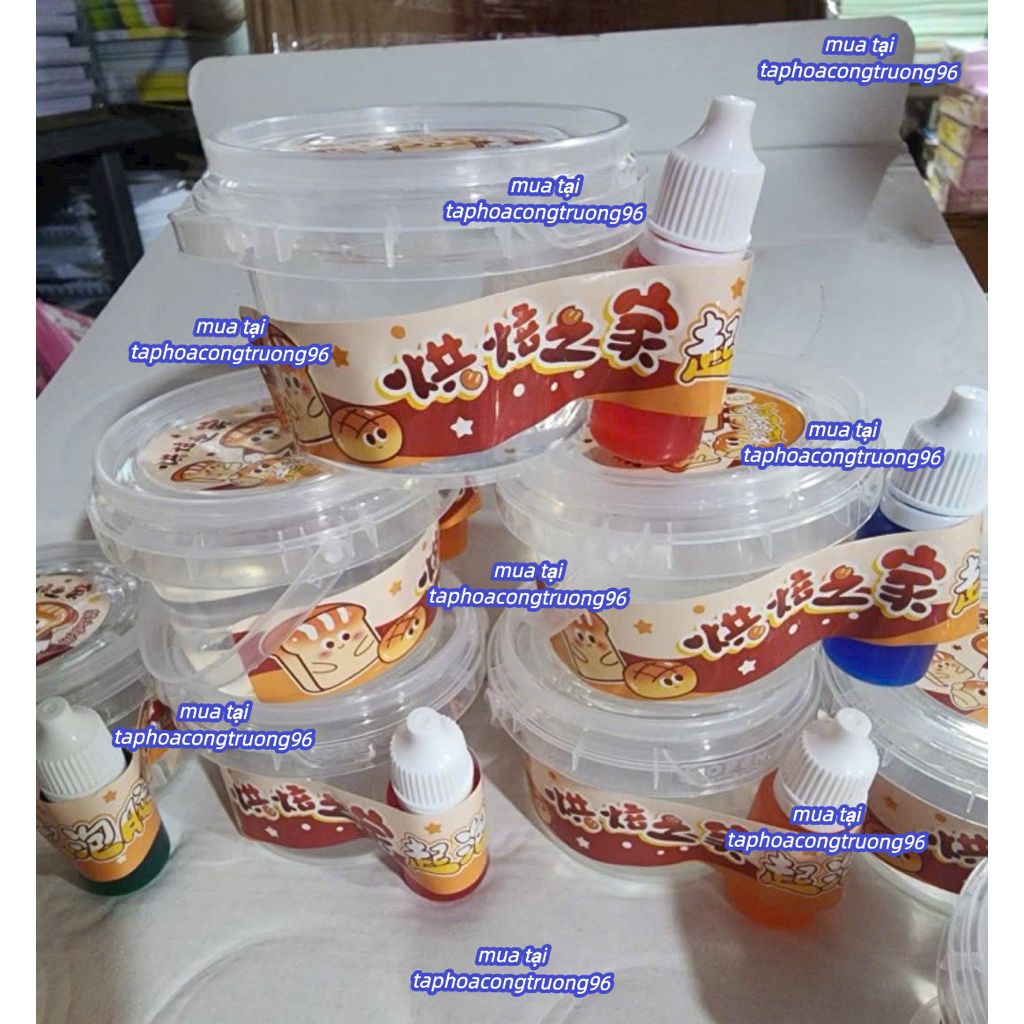 Hộp 12 hũ slime slear, slime trong slime kèm màu tự pha đồ chơi chất nhờn ma quái