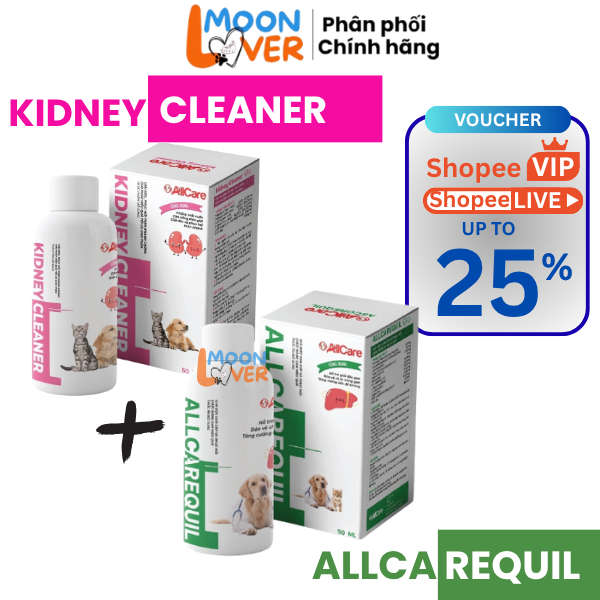 Combo Giải độc gan Allcarequil chai 50 ml + Giải độc thận Kidney Cleaner cho chó mèo chai 50ml