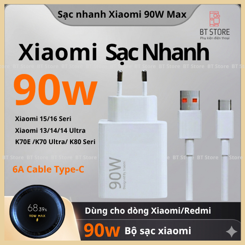 Sạc nhanh Xiaomi 90w, bộ sạc nhanh xiaomi hộ trợ sạc nhanh các dòng xiaomi redmi 33w 45w 67w 90w