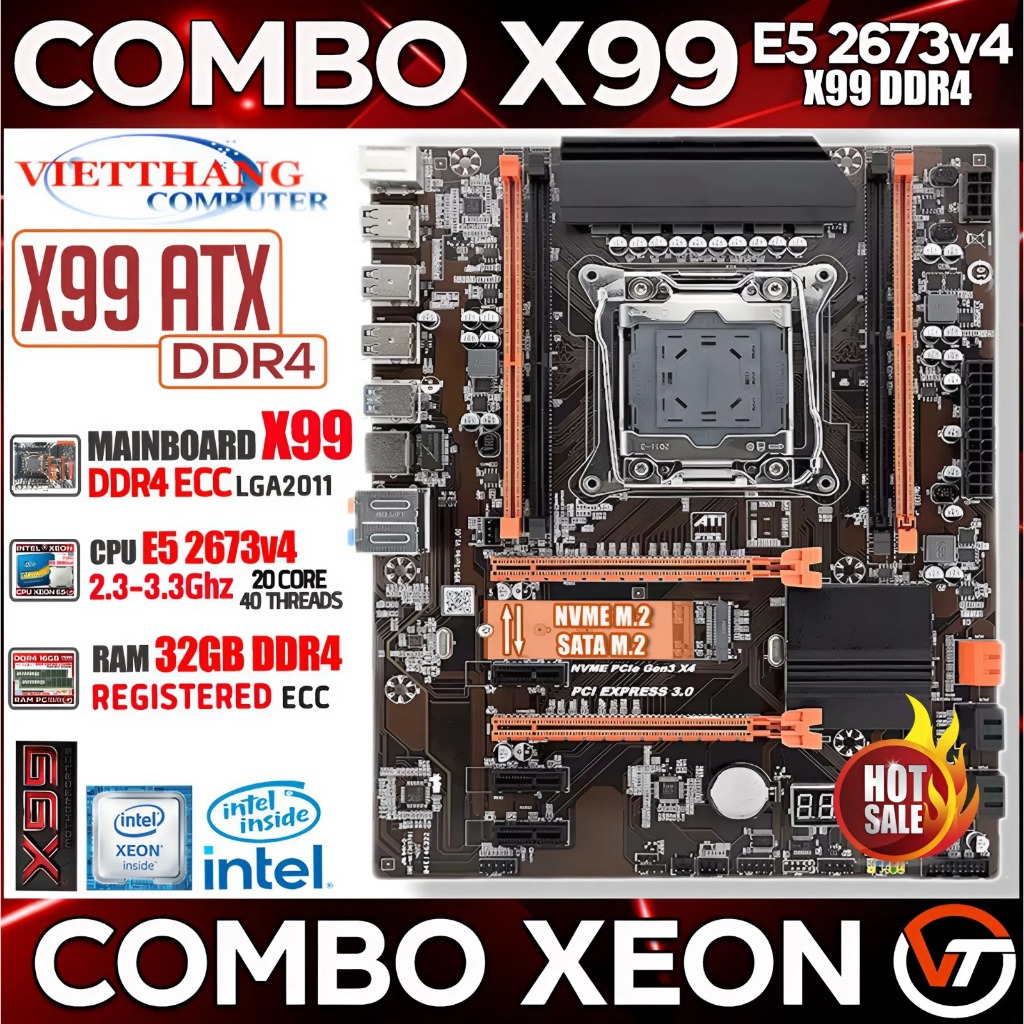 Combo X99 Form ATX DDR4 Chạy giả lập - Main X99 DDR4 OEM + CPU Xeon E5 2673v4 20 Nhân 40 luồng