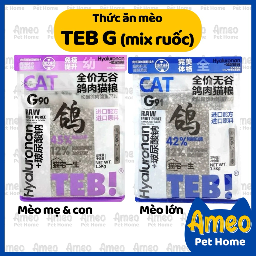 Hạt TEB G, THỨC ĂN KHÔ TRỘN RUỐC CHO MÈO TEB G TÚI 1.5KG