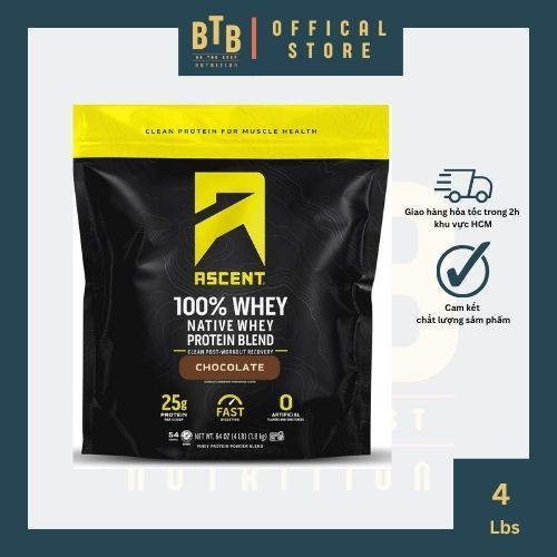 Bột protein Ascent 100% Whey Native Whey Protein Blend - 4lbs (1.8kg)