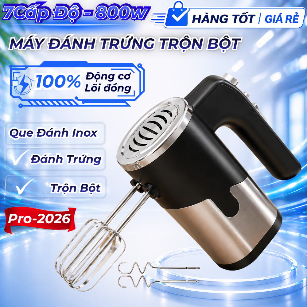 Máy Đánh Trứng SK-6621 Công Suất 800W,5 Tốc Độ Điều Chỉnh,Kèm 4 Que Đánh Inox 304,Làm Bánh Tiện Dụng
