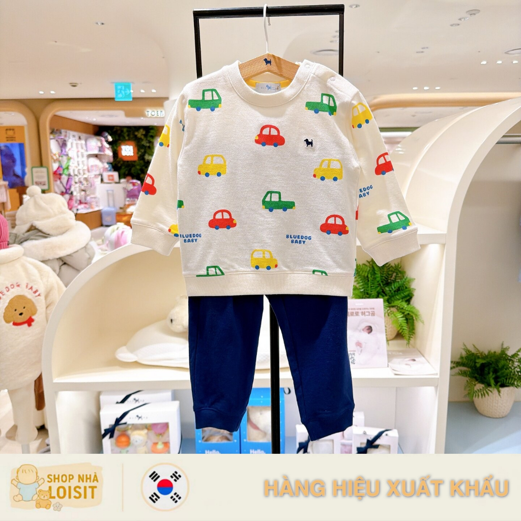 [Size 90] Bộ Dài Tay Bé Trai Bluedog Baby - Họa Tiết Ô Tô - Full Tem Tag Túi