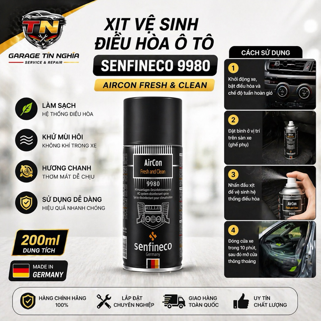 Xịt Vệ Sinh Điều Hòa Ô Tô Senfineco 9980 200ml Hương Chanh