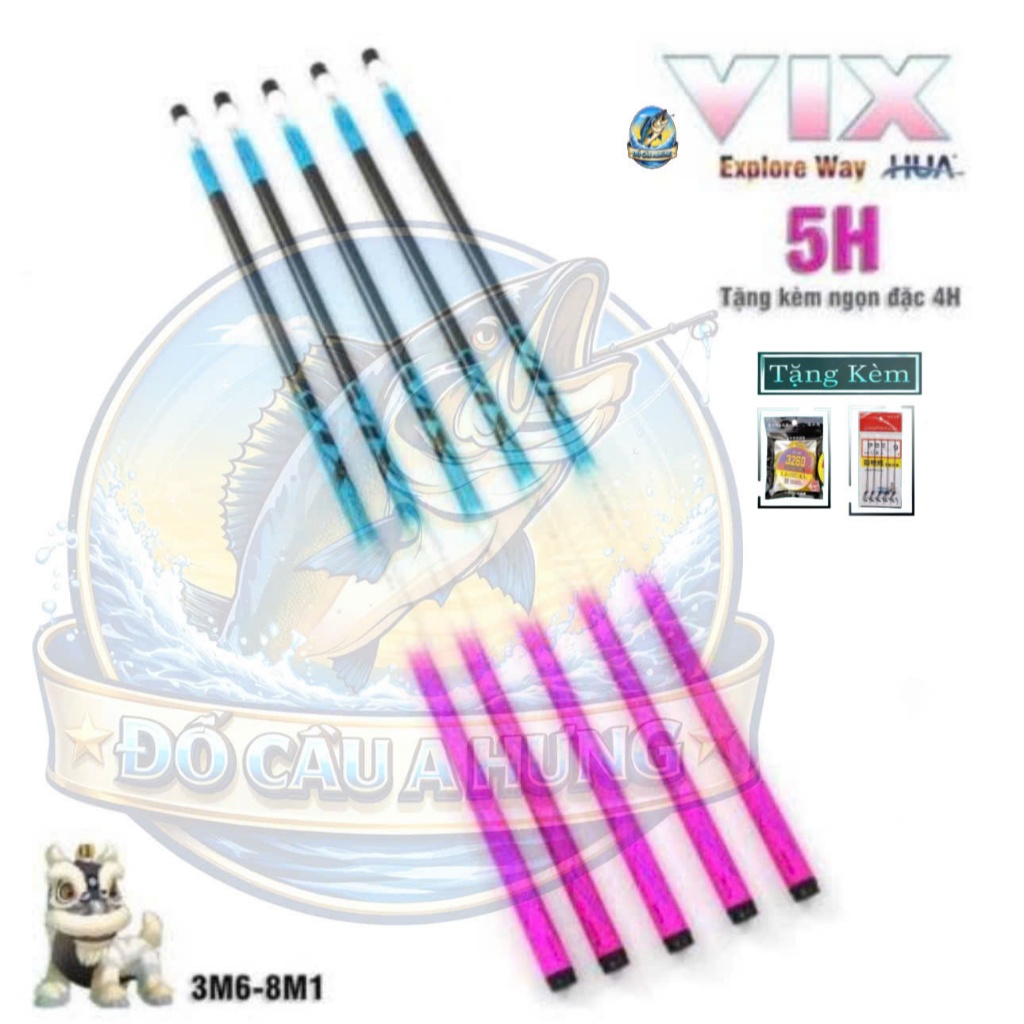 Cần câu tay HUA MX /VIX độ cứng 5H,đánh cảm giác kèm ngọn phụ (Quà tặng trục,thẻo)