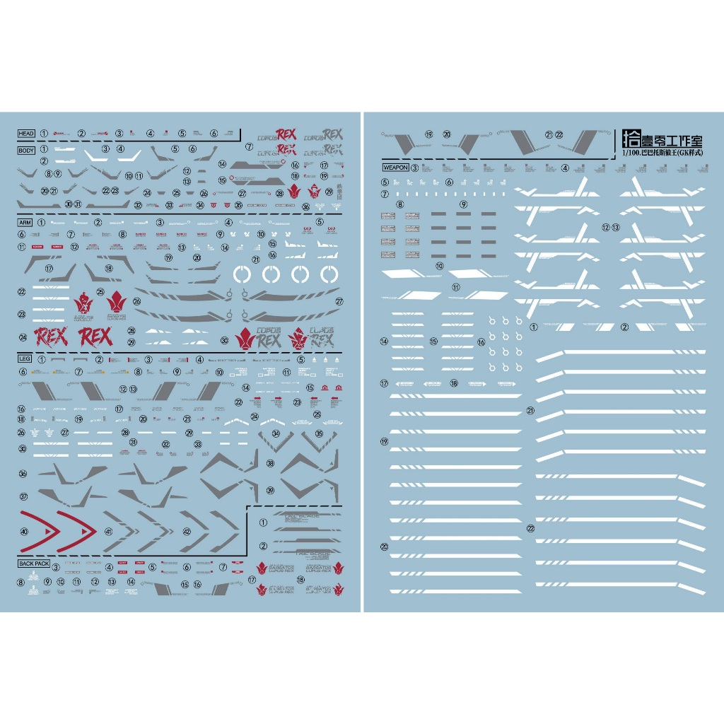 Đề can - Decal nước cho mô hình lắp ráp Labzero 1.100 Barbatos Lupus REX