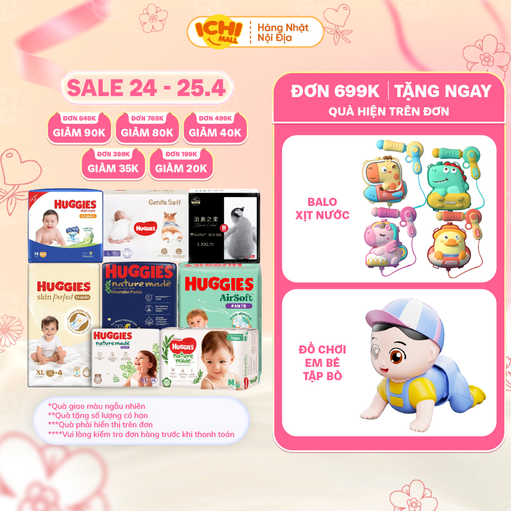 KOL-[SP có voucher Live X]Bỉm dán quần HUGGIES Platinum Nature Made size M58/L44/XL38/XXL26/S82/NB60
