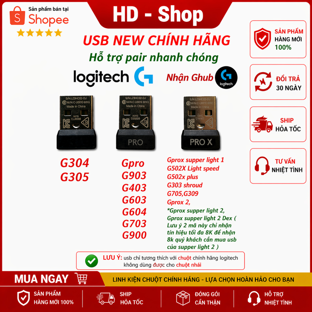 Đầu thu USB Receiver - Nhận tín hiệu chuột không dây Logitech G304 g305 gpro gprox