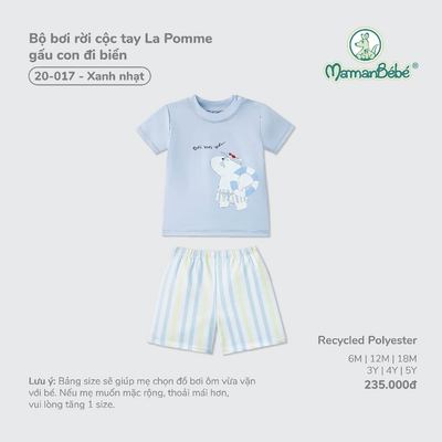 Bộ bơi rời cộc tay La Pomme gấu con đi biển - Chất liệu Recycled Polyester mềm nhẹ, nhanh khô – Bé trai - 6M - 5Y
