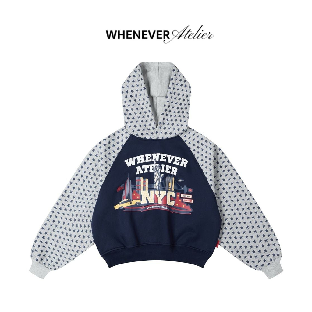 WHENEVER Áo Hoodie Whenever Star Raglan Vải Nỉ Form Boxy Unisex/ Navy Grey