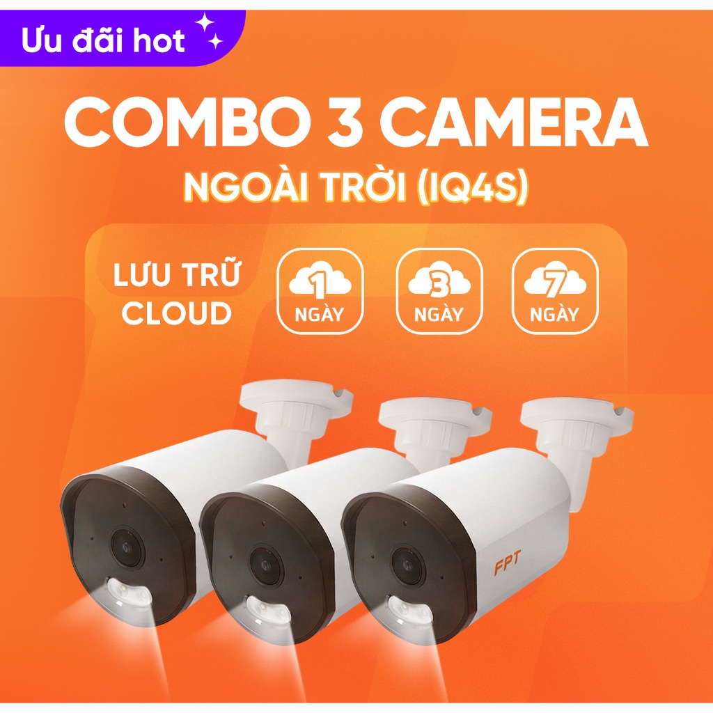 [ ƯU ĐÃI 1 TRIỆU 3 CAM] Combo 3 CAMERA FPT NGOÀI TRỜI IQ4S