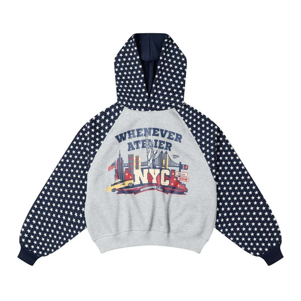 "WHENEVER" Áo Hoodie Whenever Atelier Star Raglan Form Boxy Unisex / Grey Navy