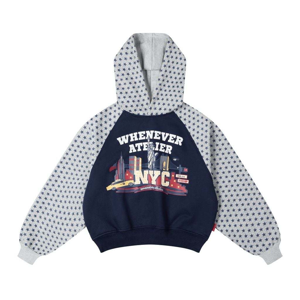"WHENEVER" Áo Hoodie Whenever Atelier Star Raglan Form Boxy Unisex / Navy Grey