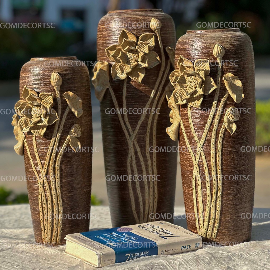 Bình hoa gốm dáng bom cao 40cm 45cm 50cm lọ cắm hoa decor trang trí cao cấp gomdecortsc