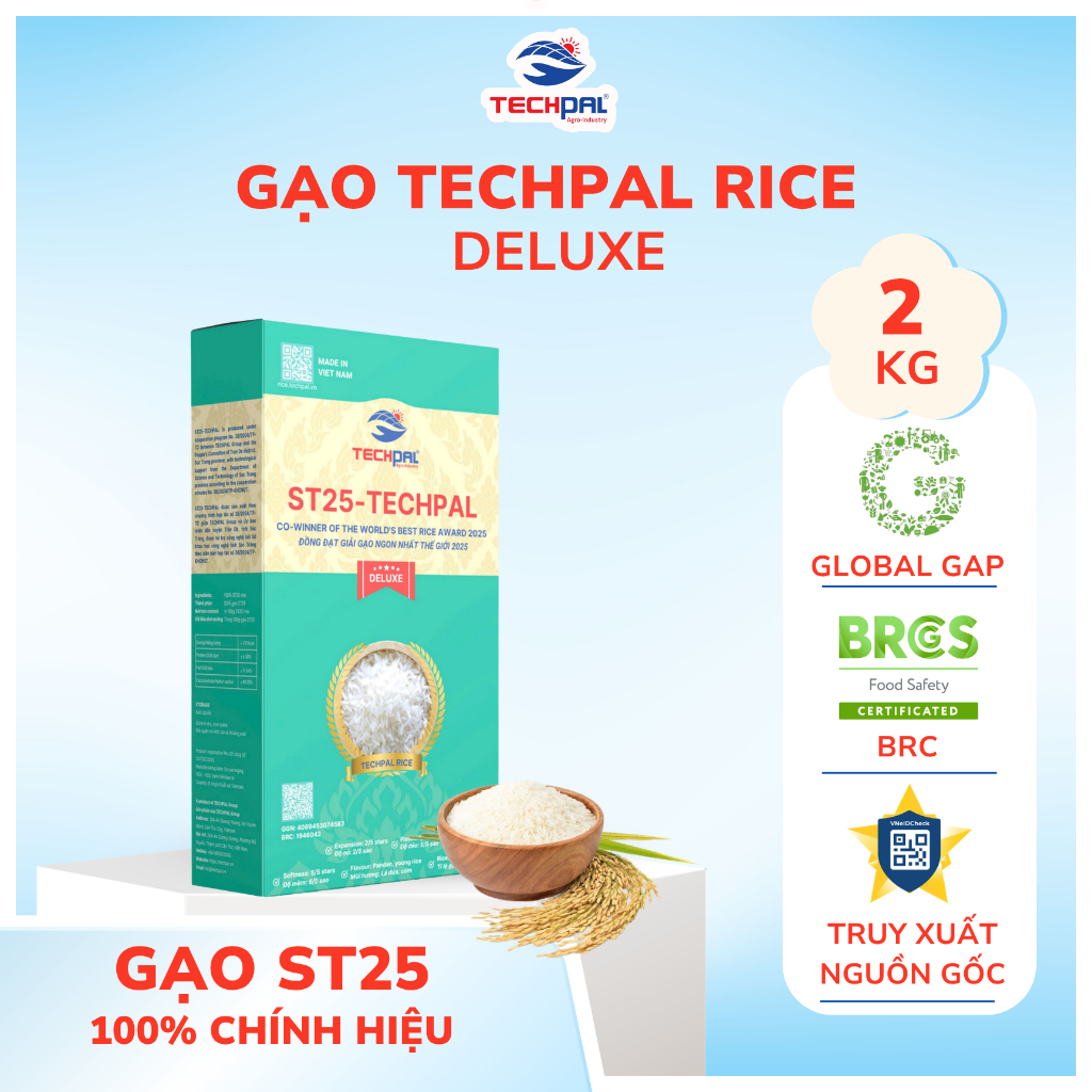 Gạo ST25-TECHPAL Deluxe hộp giấy 2Kg