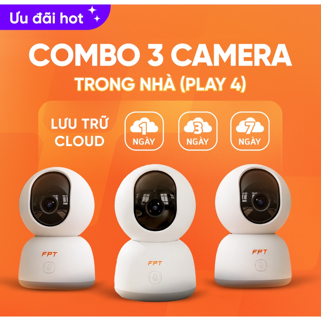 [ ƯU ĐÃI 1 Triệu 3 Cam] Combo 3 CAMERA TRONG NHÀ | Play 4