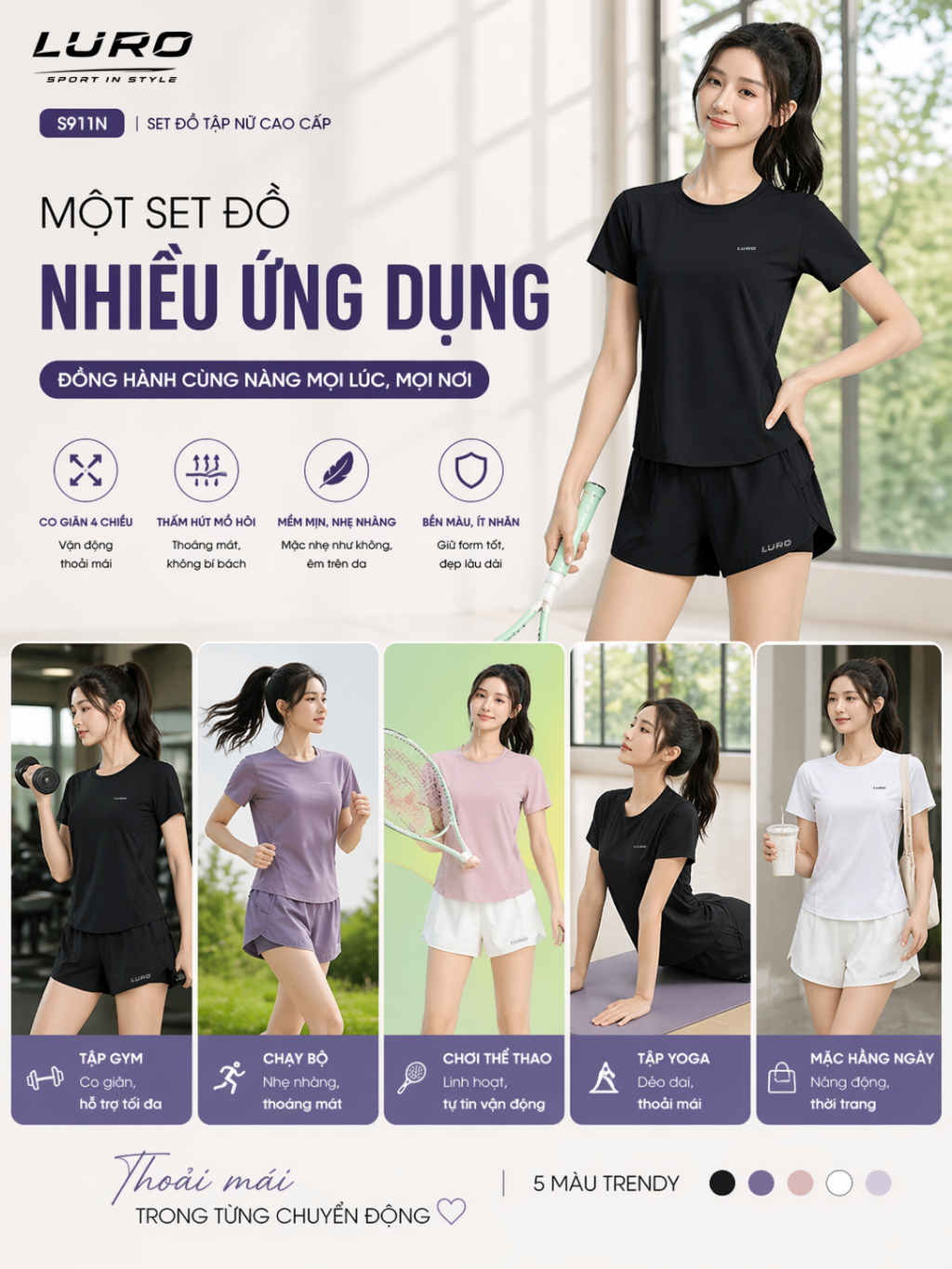 S911N — Set Đồ Tập Nữ Quần Váy Có Túi 4