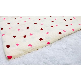 Siêu sale vải xô muslin cao cấp 2 lớp họa tiết tim màu dễ thương