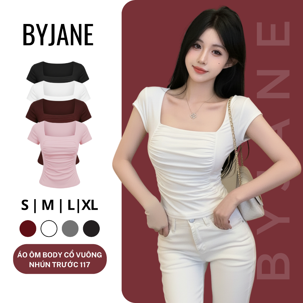 Áo Thun Nữ Ôm Body Cổ Vuông Nhún Ngực BYJANE Co Giãn 4 Chiều - 117 | BigBuy360 - bigbuy360.vn