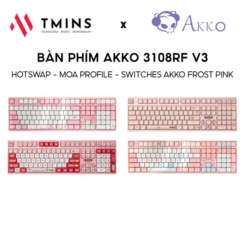 Bàn phím AKKO 3108RF V3 Hotswap/Akko Frost Pink/ MOA Profile/ No Led - Hàng chính hãng