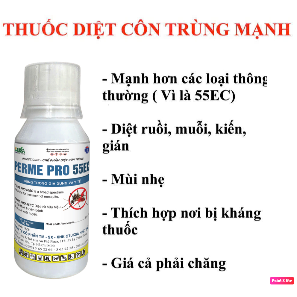 (Chống kháng thuốc) Thuốc diệt muỗi, diệt ruồi, côn trùng... PERME PRO 55EC chai 1 lít
