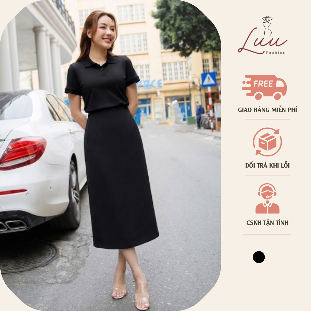 Chân váy suông (kèm túi) dài 90cm xẻ sau chất Vitex - Luu fashion