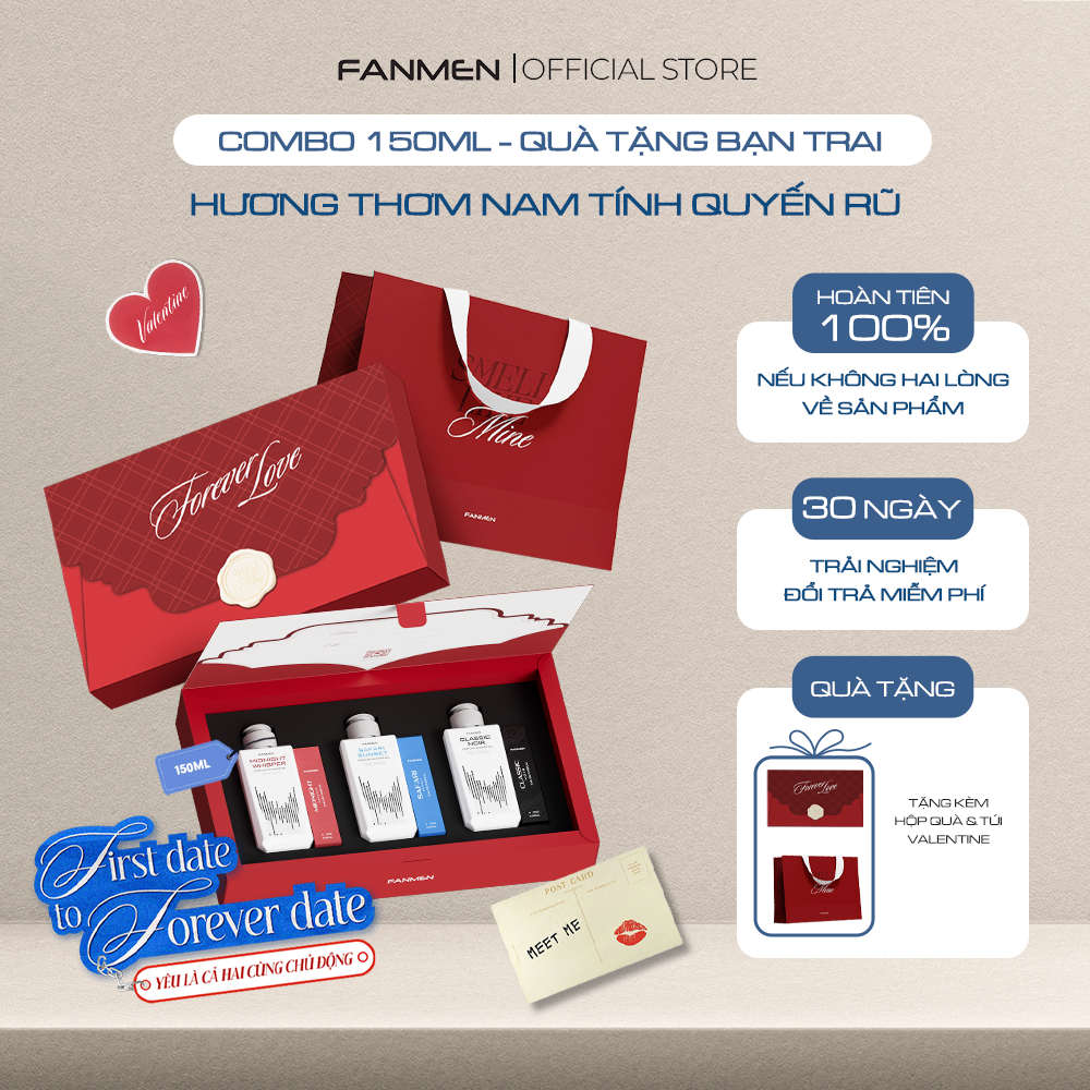 [Combo Quà Tặng Bạn Trai] Bộ 3 Sữa tắm hương nước hoa Fanmen làm sạch sâu 150ml & 3 nước hoa Fanmen 