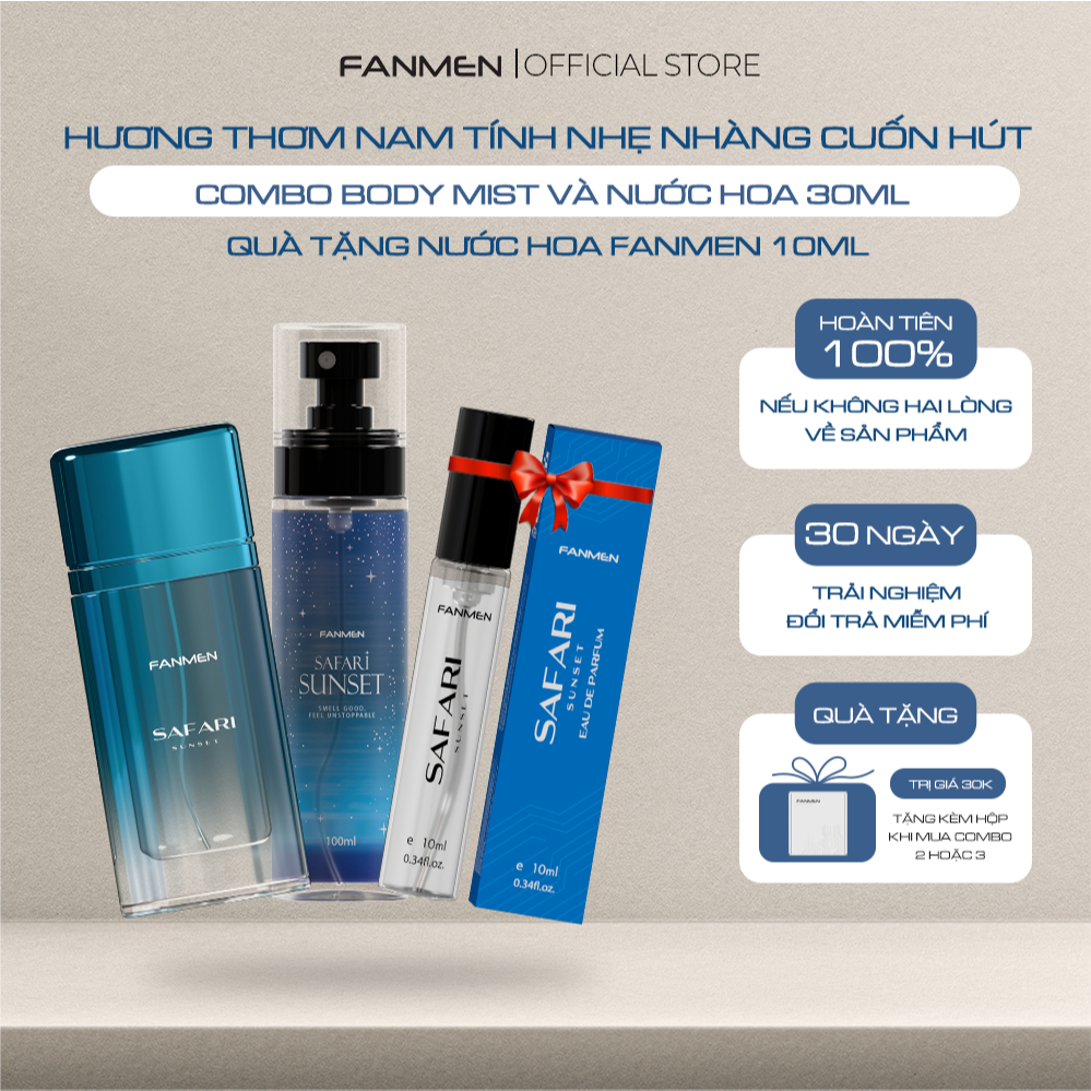 Combo Body mist nam Fanmen xịt thơm toàn thân 100ml và Nước hoa Fanmen hương thơm nam tính 30ml-Tặng