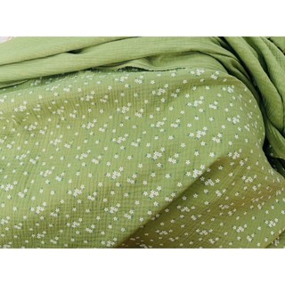VẢI XÔ MUSLIN 2 LỚP HỌA TIẾT HOA TUYẾT MAI XANH