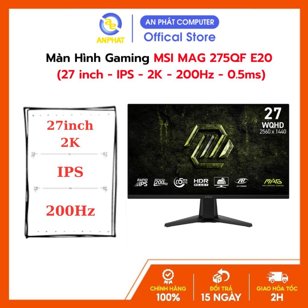 Màn Hình Gaming MSI MAG 275QF E20 (27 inch - IPS - 2K - 200Hz - 0.5ms)