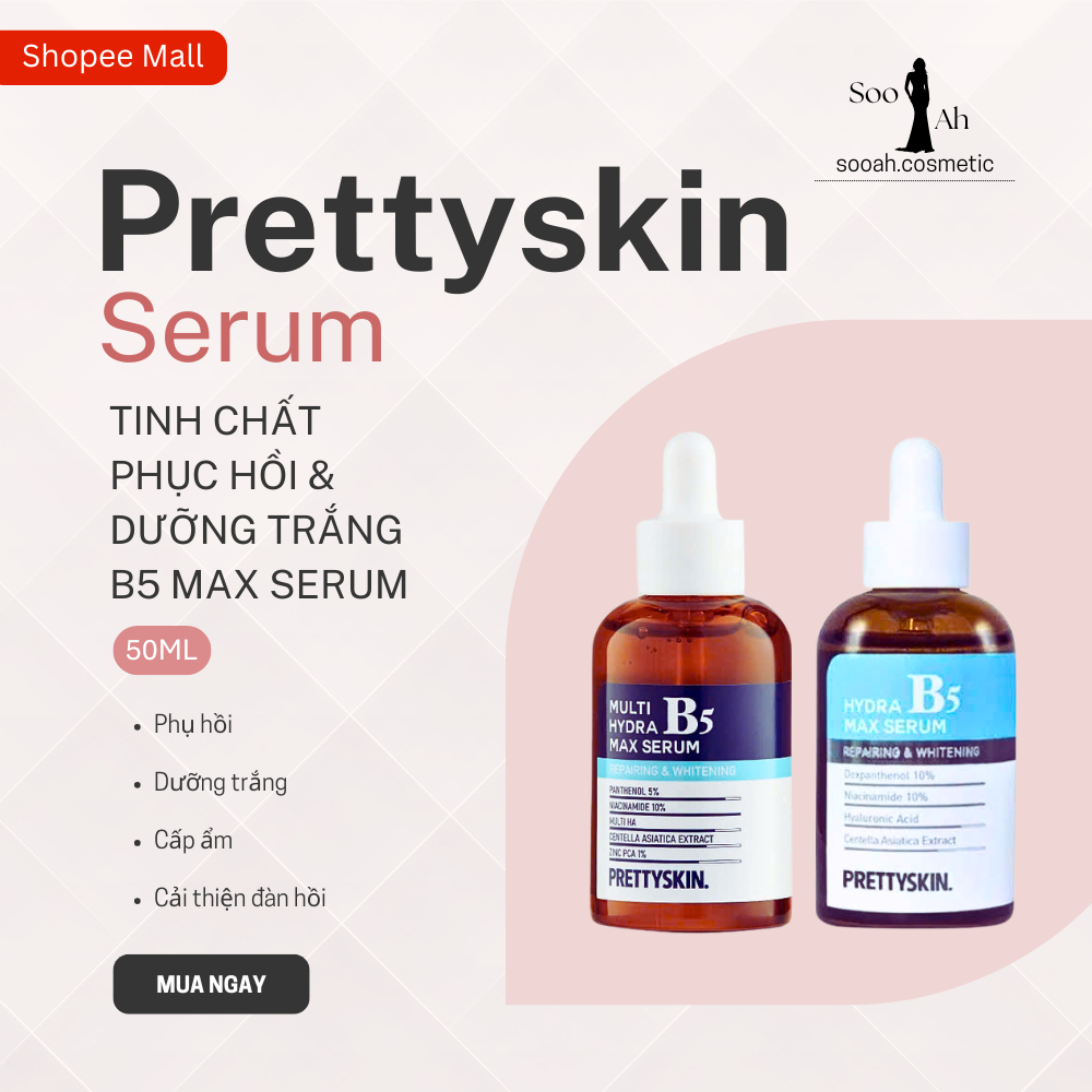 Tinh Chất Multi Hydra B5 Và Hydra B5 Max Serum PrettySkin Pharmaform Hàn Quốc, Hỗ Trợ Kiềm Dầu Và Là